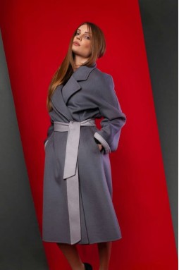 Кашемировое пальто-халат с поясом