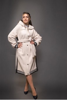 Белое шерстяное пальто с капюшоном